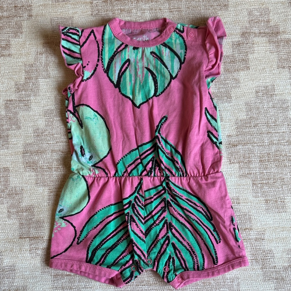 Earth by Art & Eden Pink Tropical Leaf Print Baby Romper size 3M